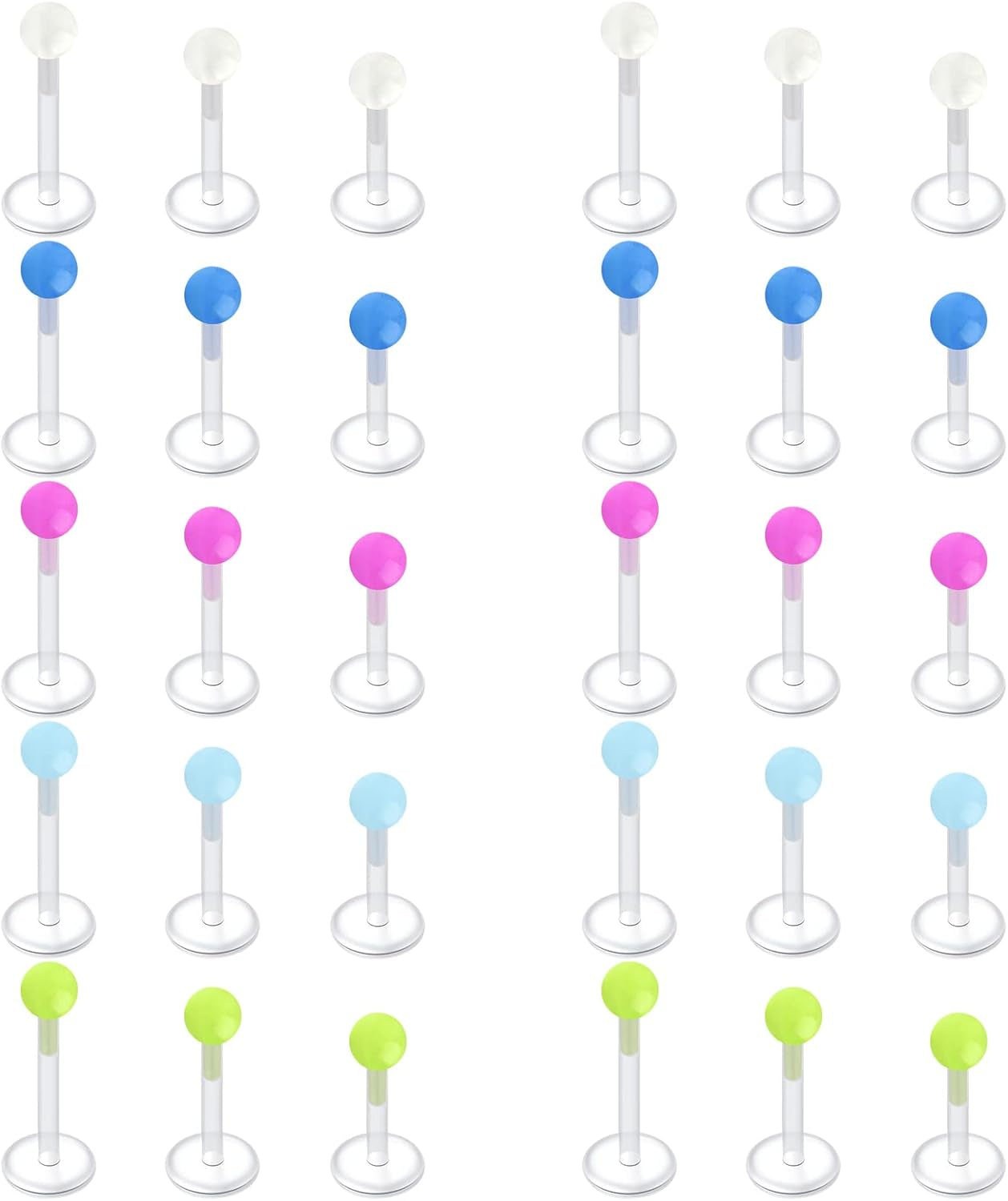 D.Bella Clear Cartilage Earring-16Pcs 16G Clear Acrylic Bioflex Tragus Retainer Lip Rings Nose Studs Labret Ear Helix Earring Clear 6Mm/8Mm/10Mm/12Mm