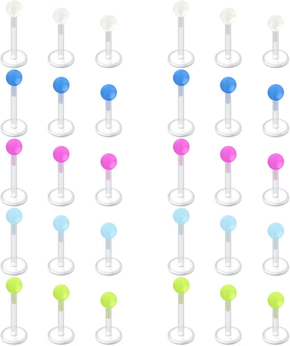 D.Bella Clear Cartilage Earring-16Pcs 16G Clear Acrylic Bioflex Tragus Retainer Lip Rings Nose Studs Labret Ear Helix Earring Clear 6Mm/8Mm/10Mm/12Mm