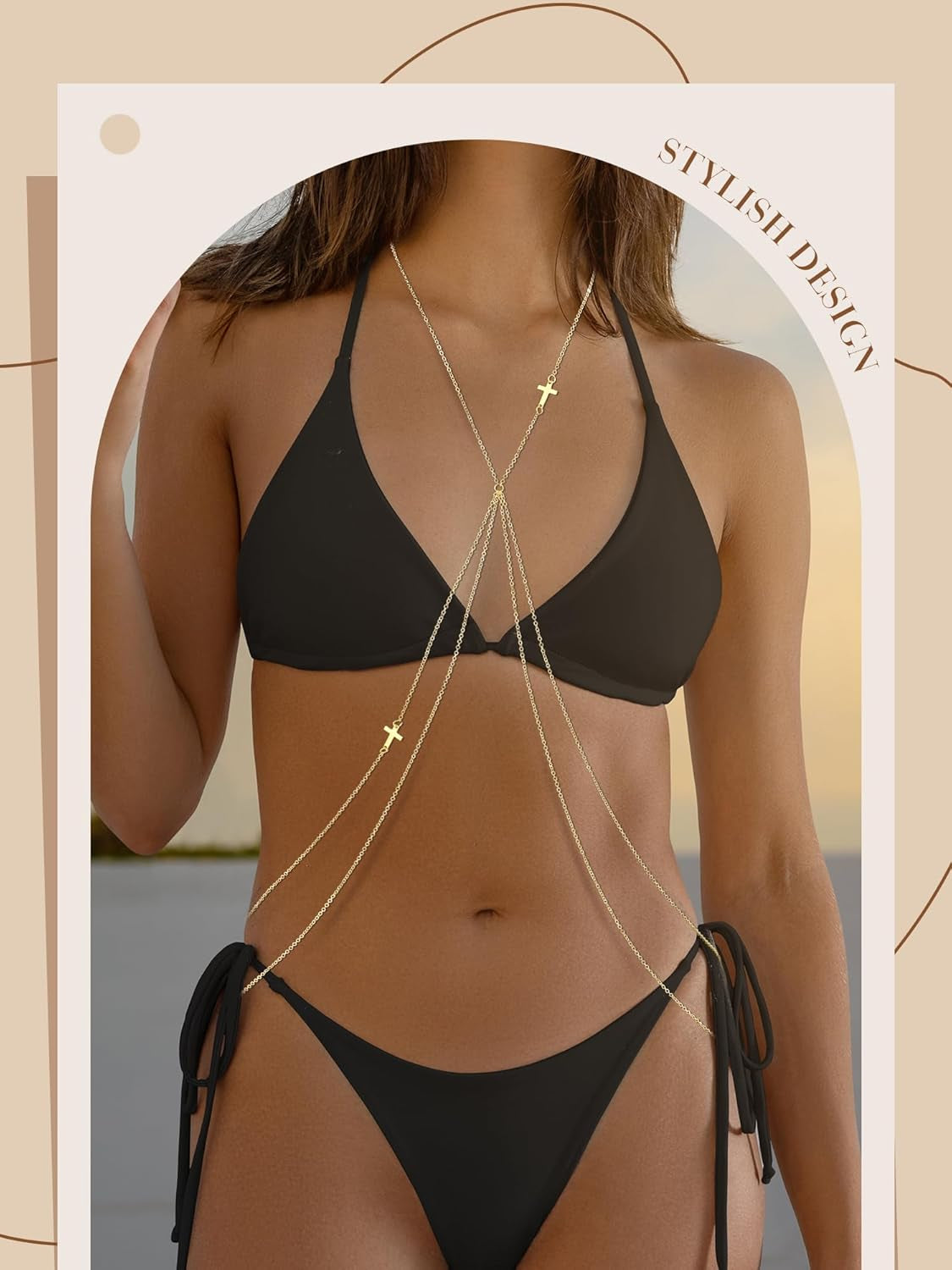 Landical 12 Pcs Gold Body Chains for Women Sexy Layered Belly Waist Bikini Bra Chain Women Summer Body Jewelry Sexy Beach Chains Jewelry Accessories