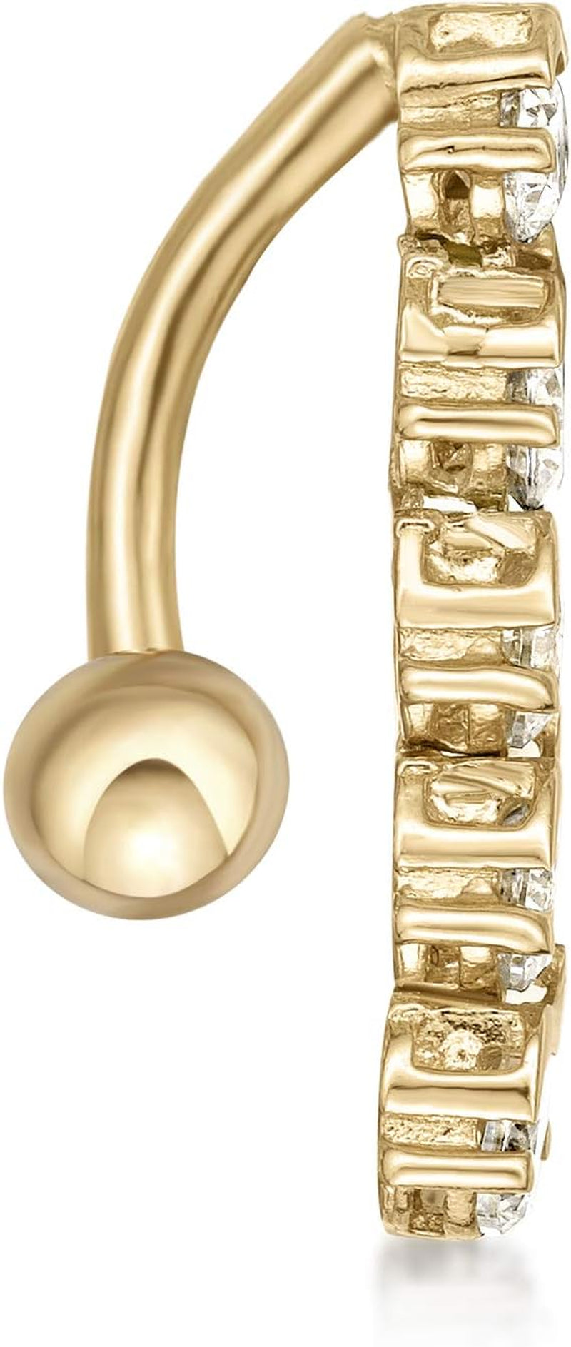 Lavari Jewelers 16 Gauge Top Mount Belly Ring for Women - 10K White or Yellow Gold 12 Mm Cubic Zirconia Belly Ring for Her - CZ Unisex Stud Hypoallergenic Piercing Jewelry - 16G Body Piercing for Men