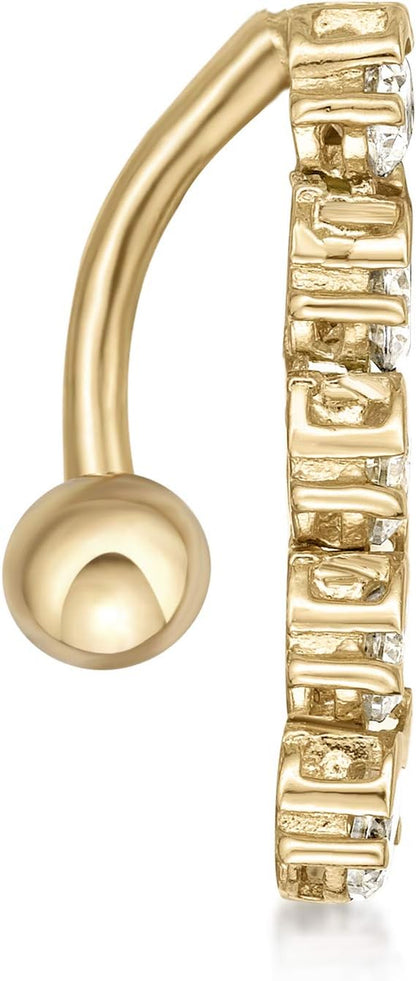 Lavari Jewelers 16 Gauge Top Mount Belly Ring for Women - 10K White or Yellow Gold 12 Mm Cubic Zirconia Belly Ring for Her - CZ Unisex Stud Hypoallergenic Piercing Jewelry - 16G Body Piercing for Men