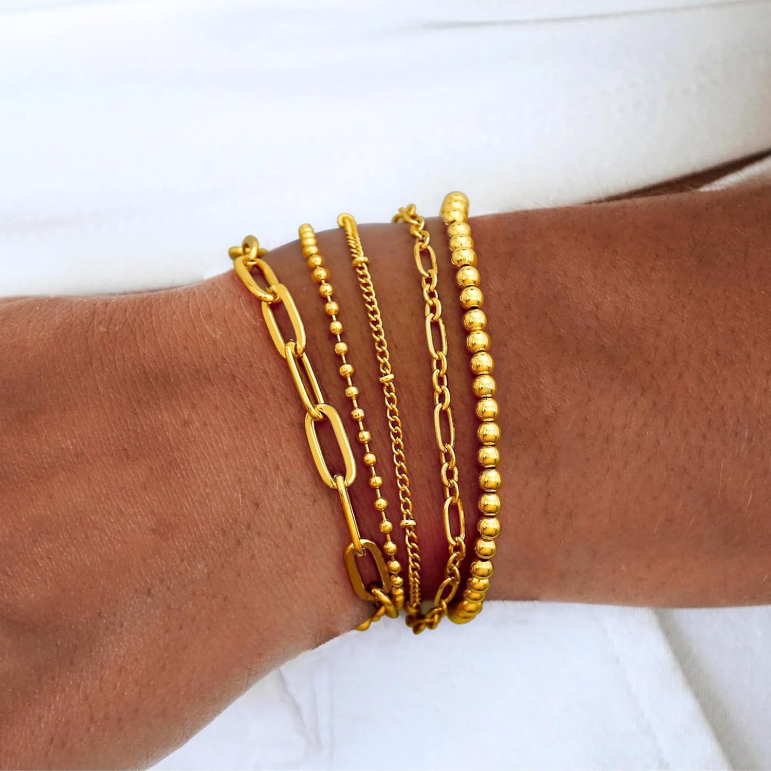 Waterproof Gold Chain Bracelet for Women Non Tarnish,14K Gold Plated Stainless Steel Link Dainty Bracelets Stake Layered Bracelet Set Hypoallergen Gold Jewelry