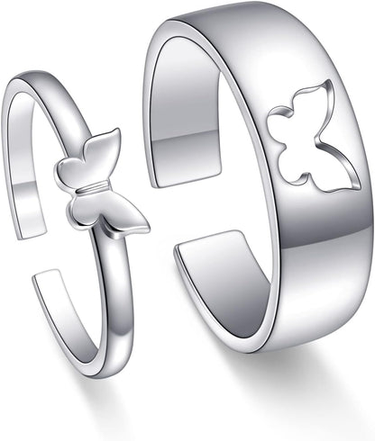 Yearace Couple Rings, 925 Sterling Silver Promise Ring for Couples Romantic Love Couples Jewelry Gifts, Adjustable Engagement Wedding Ring for Him and Her