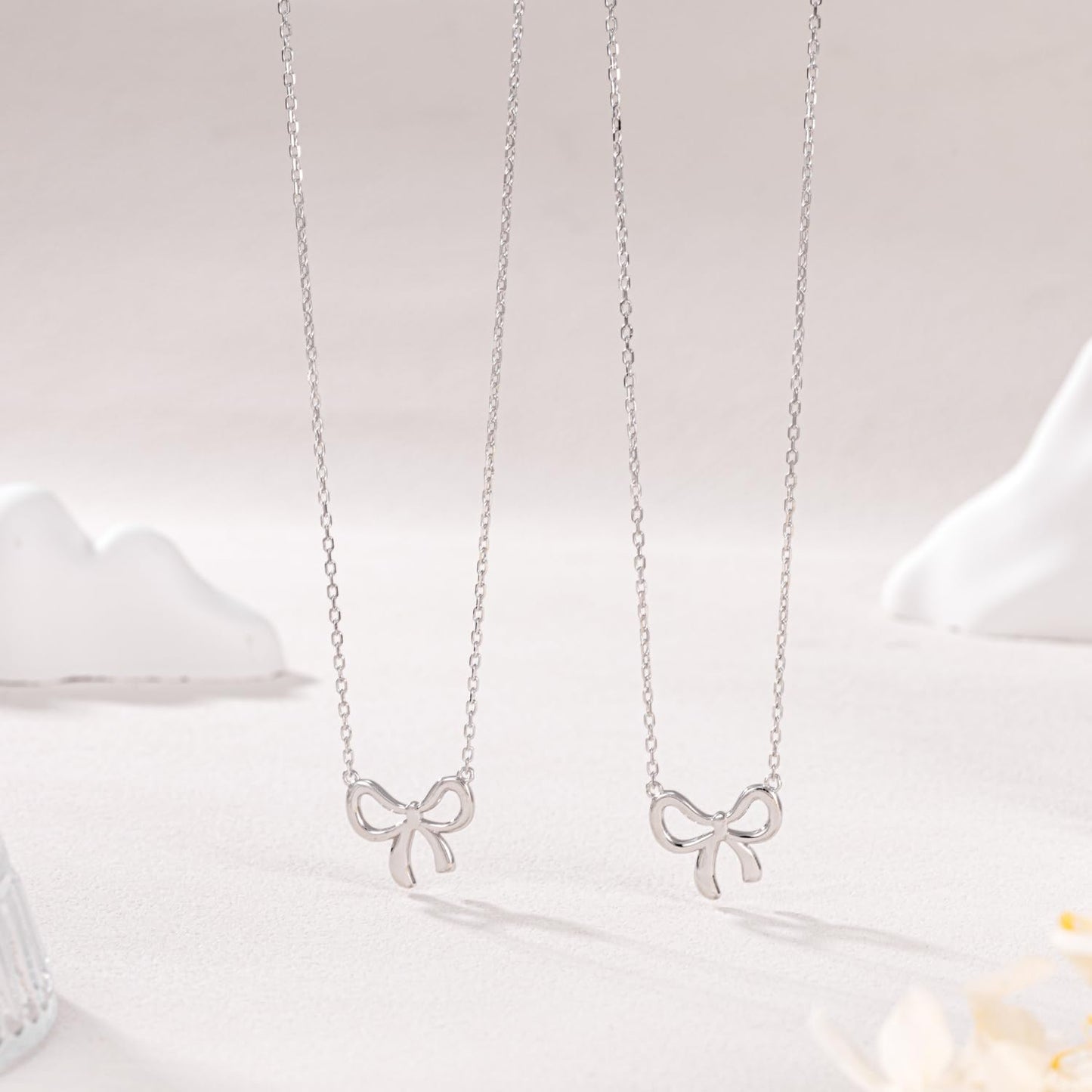 Sterling Silver Necklace for Women Bow Necklace Silver Dainty Love Cute Bowknot Ribbon Necklace Trendy Bow Charms Silver Jewelry Gift