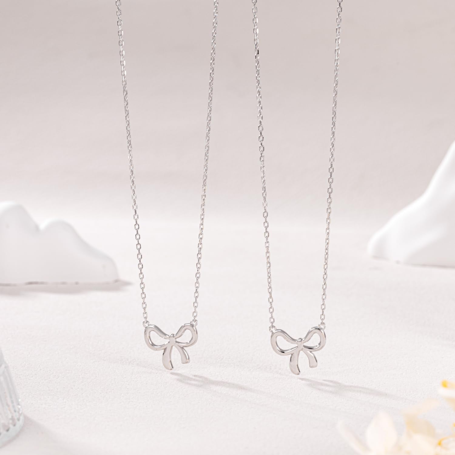 Sterling Silver Necklace for Women Bow Necklace Silver Dainty Love Cute Bowknot Ribbon Necklace Trendy Bow Charms Silver Jewelry Gift