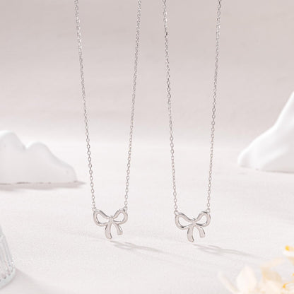 Sterling Silver Necklace for Women Bow Necklace Silver Dainty Love Cute Bowknot Ribbon Necklace Trendy Bow Charms Silver Jewelry Gift