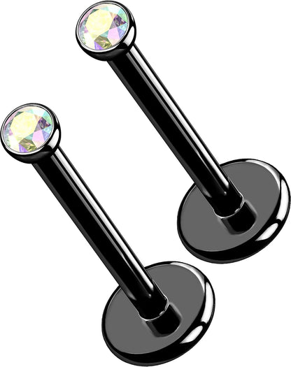 OUFER 2Pcs 20G/18G/16G G23 Titanium Threadless Nose Stud Earrings Flat Back Tiny CZ Small Nose Helix Cartilage Tragus Conch Labret Medusa Monroe Piercing Jewelry for Women Men