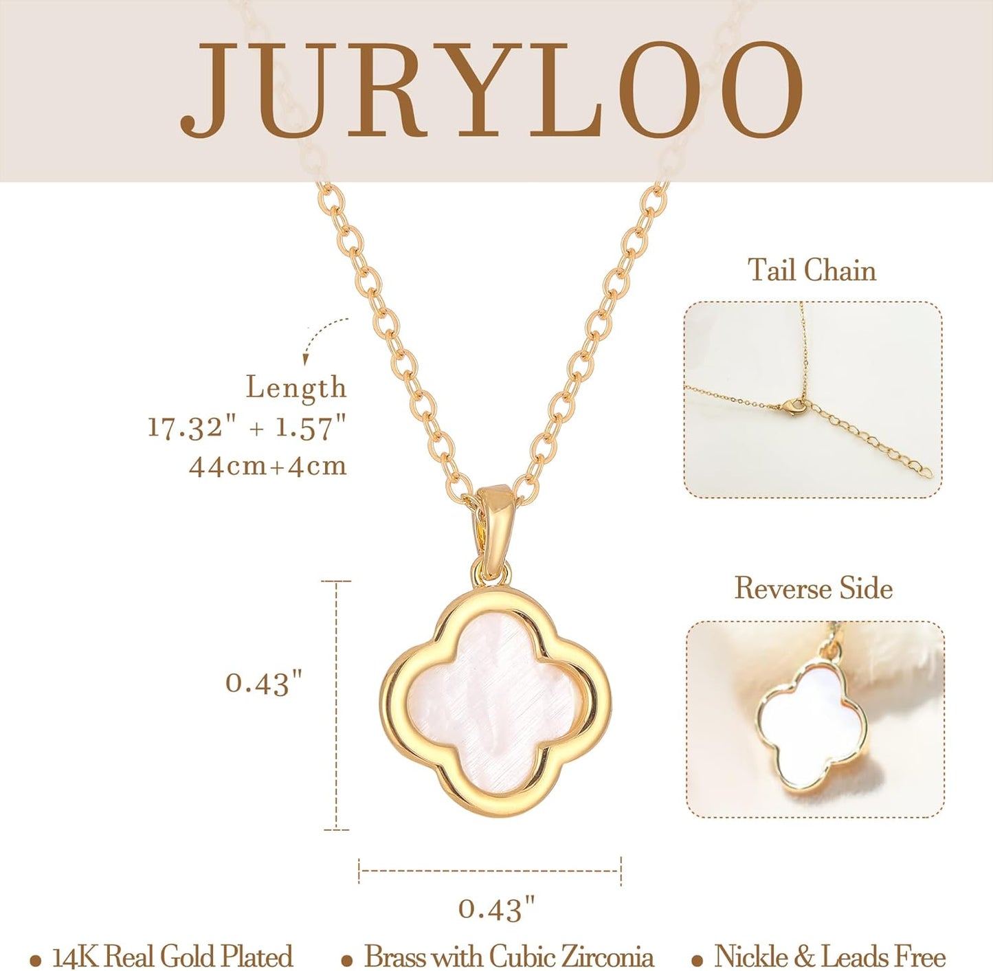 Clover Necklace for Women - 14K Gold Plated Mother of Pearl Four Leaf CZ Pendant Necklace Lucky Charm Jewelry Gifts for Women