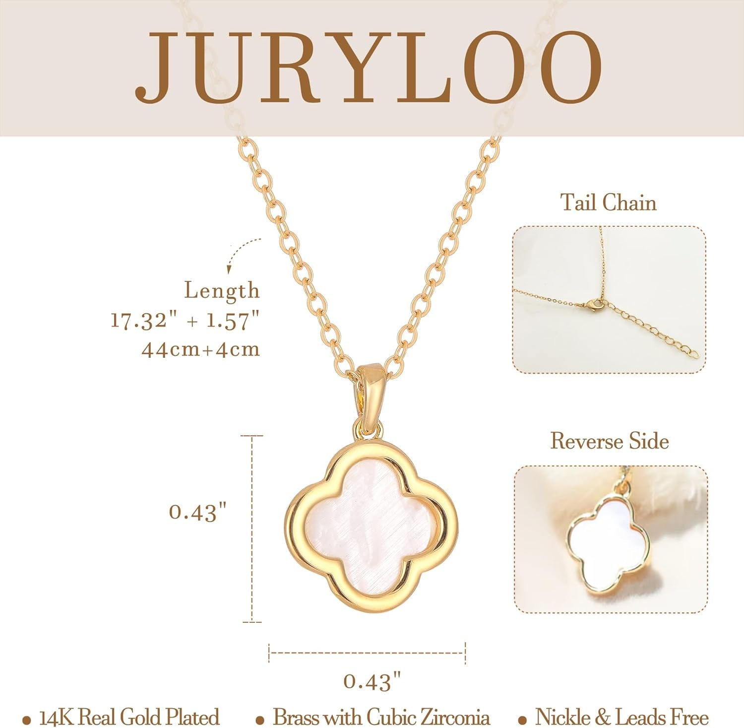 Clover Necklace for Women - 14K Gold Plated Mother of Pearl Four Leaf CZ Pendant Necklace Lucky Charm Jewelry Gifts for Women
