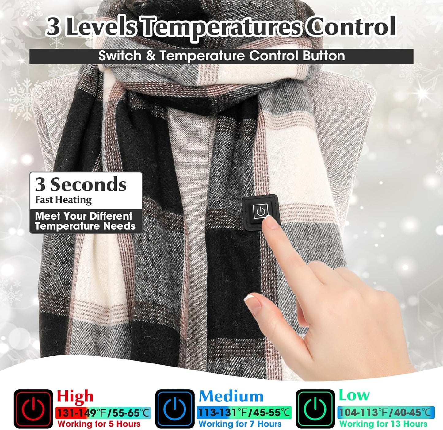 Heated Scarf for Women Rechargeable Neck Warmer, Scarves for Men Winter Warm Intelligent Electric Heating Scarf…