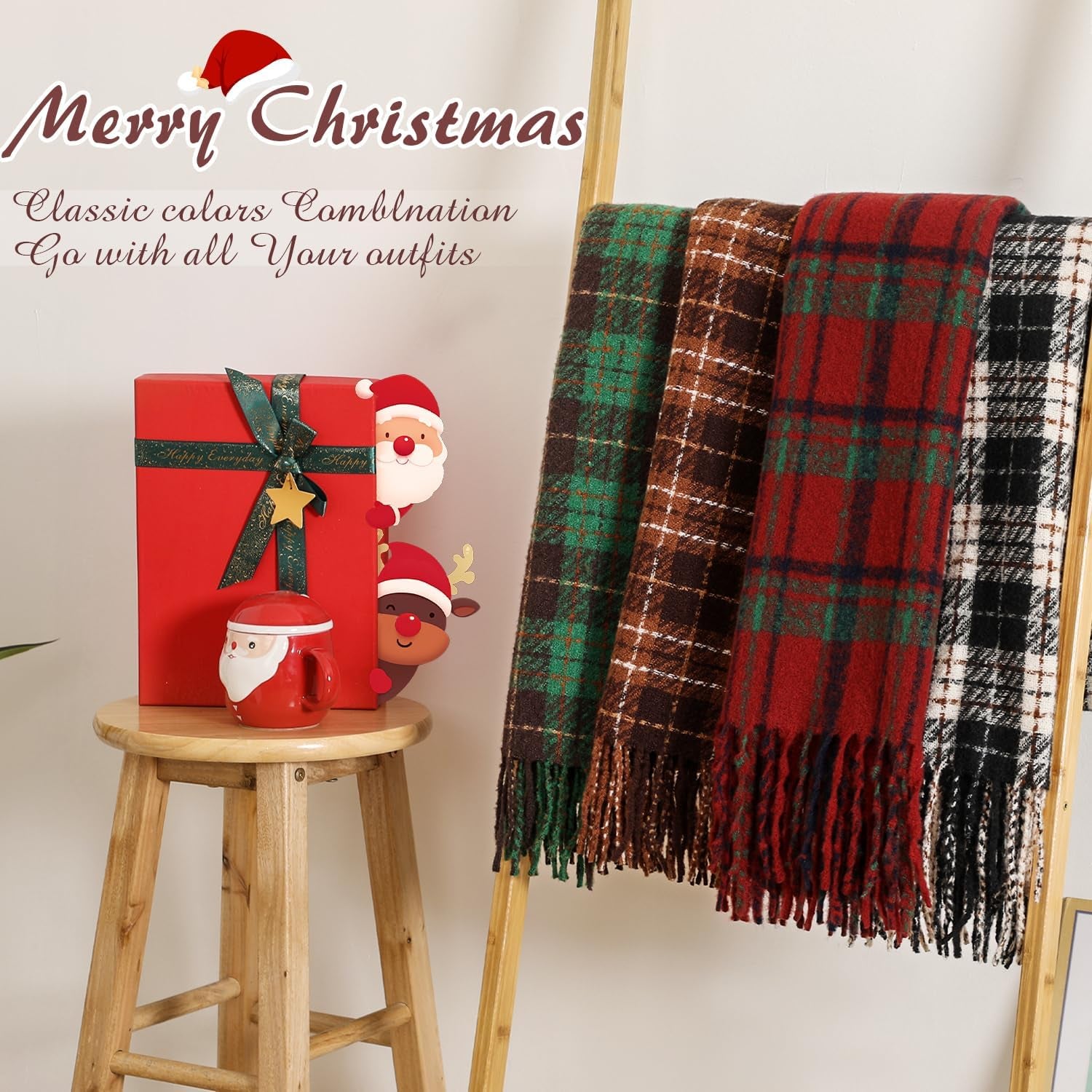 Tavaleu Winter Scarf for Women, Cashmere Feel Scarf Blanket Plaid Scarfs, Shawls Wraps Womens Scarves Fall Warm Tassel Shawls