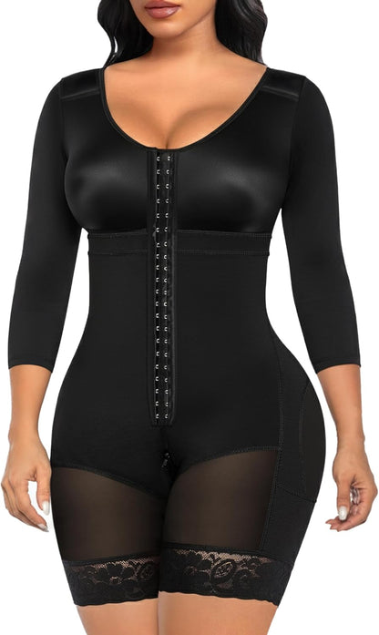 SHAPERX fajas colombianas full body shapewear front view with zipper