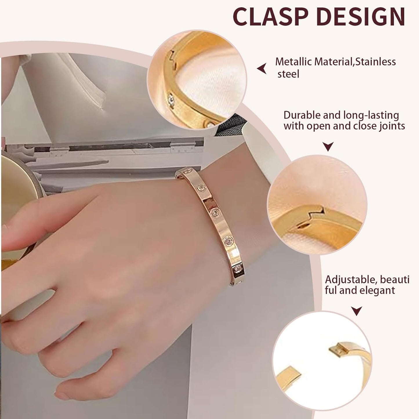 18K Gold Plated Tennis Bracelet Love Bangle Set for Women Stack Bracelets Stainless Steel Bangle Set for Love Trendy Jewelry Gifts for Women