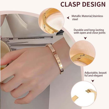 18K Gold Plated Tennis Bracelet Love Bangle Set for Women Stack Bracelets Stainless Steel Bangle Set for Love Trendy Jewelry Gifts for Women