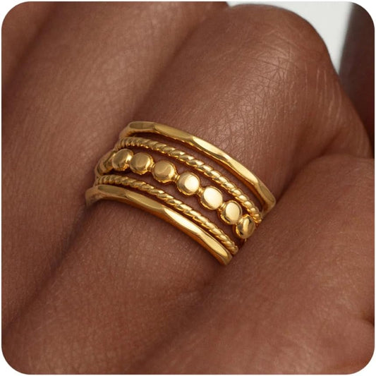 5-piece dainty 14K gold plated stackable ring set for women