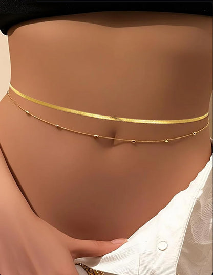 8Pcs Waist Chain 18K Gold Plated Belly Belt Chains Sexy Bikini Summer Beach Satellite Beaded Sequin Snake Layered Coin CZ Body Chain Jewelry Accessories for Women Gold Silver Tone Adjustable