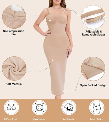 Women's full-length shapewear dress for tummy control