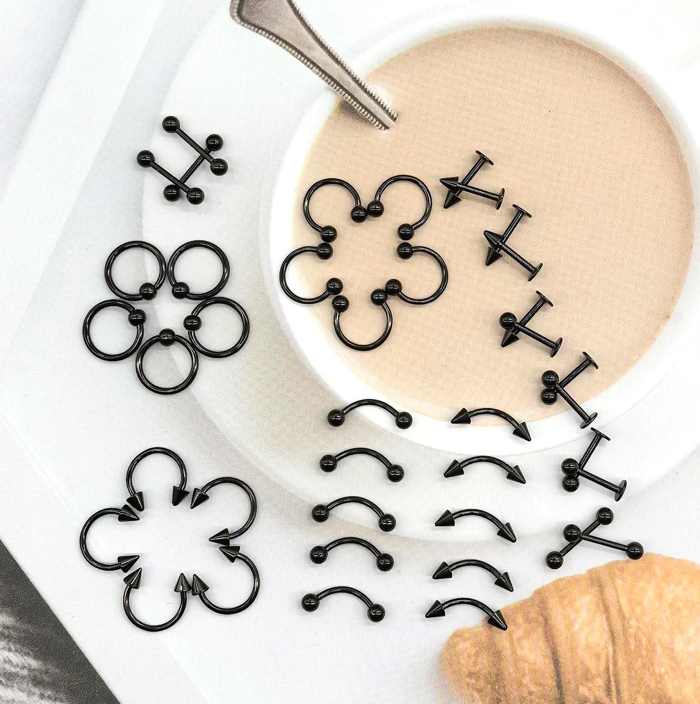 40Pcs 16G Lip Rings Surgical Steel Jewelry Labret Monroe Barbell Daith Tragus Helix Piercing Septum Nose Ring Eyebrow Body Jewelry for Women Men