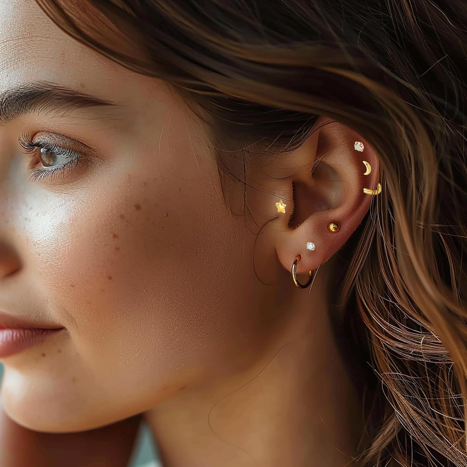 SHOWNICE Surgical Stainless Steel Flat Back Earrings for Women, Hypoallergenic Sleeping Stud Multiple Piercing Earrings Tiny Screw Back Cartilage Earring Sets