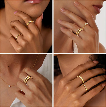 Stackable Gold Rings for Women Non Tarnish, Dainty 14K Gold Plated Chunky Stacking Rings Trendy Statement Pinky Thumb Rings Engagement Eternity Wedding Band Ring Stacking Gold Jewelry Size 4 5 6 7 8 9 10 11