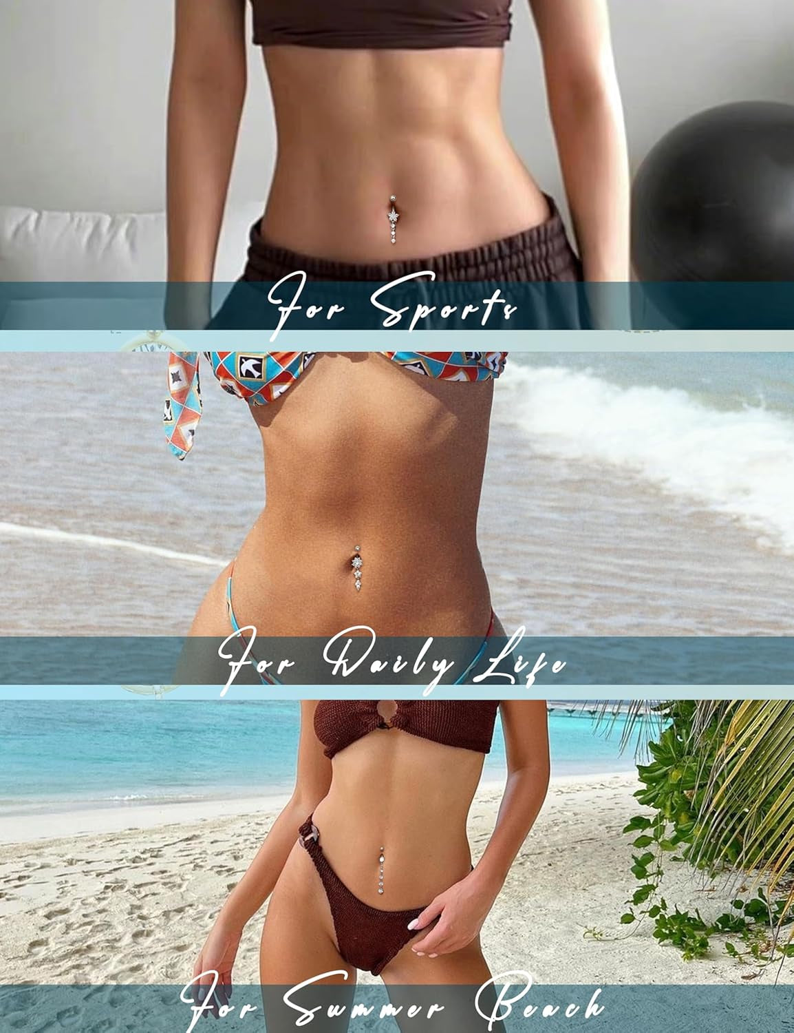 LOLIAS 7 Pcs 14G Dangle Belly Button Rings for Women 316L Surgical Steel Curved Navel Barbell Body Jewelry Piercing