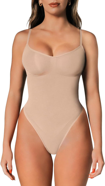 Shapewear bodysuit in black showing smooth body shaping results
