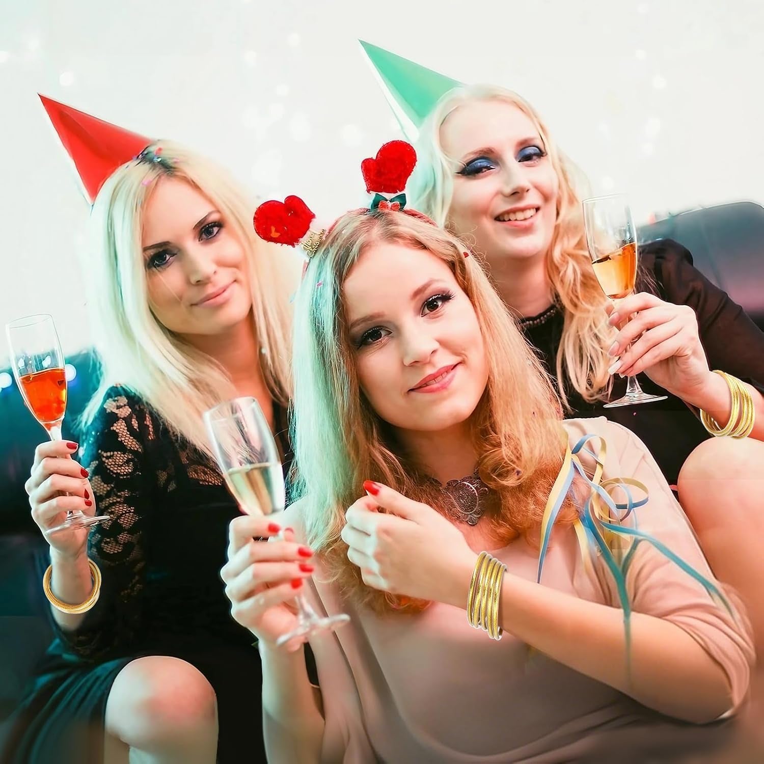 Alphatool Glitter Jelly Gold Bangles Bracelets for Women - Gold Soft Silicone Sparkling Ladies Fashion Stackable Jewelry Gift for Party