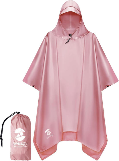 Saphirose Hooded Rain Poncho Waterproof Raincoat Jacket for Men Women Adults