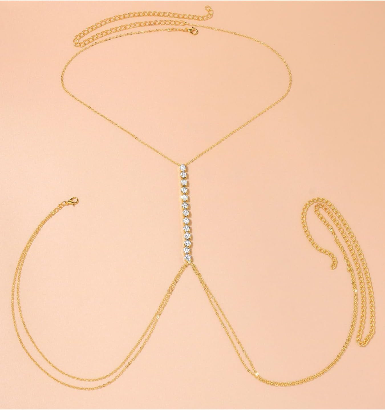 MODRSA Silver Gold Rhinestone Body Chain Jewelry for Women Silver Body Jewelry for Women Sexy Dainty Waist Chain Bra Chains Jewelry Lingerie Summer Bikini Chest Chains Bodychain Trendy Simple