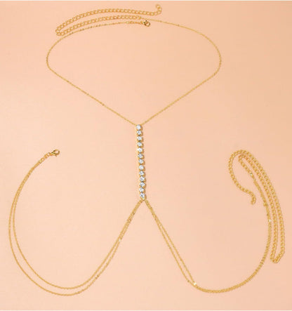 MODRSA Silver Gold Rhinestone Body Chain Jewelry for Women Silver Body Jewelry for Women Sexy Dainty Waist Chain Bra Chains Jewelry Lingerie Summer Bikini Chest Chains Bodychain Trendy Simple