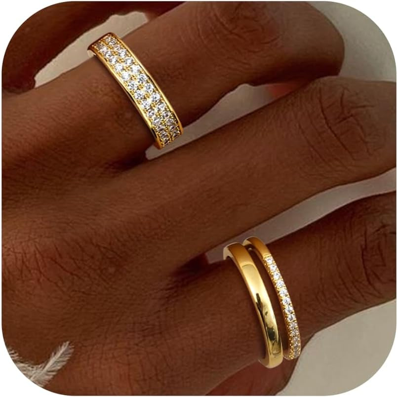 18K gold plated dainty rings collection closeup