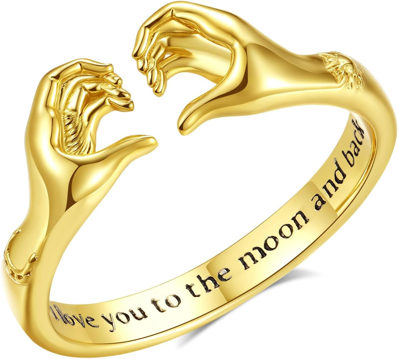 EUDORA Heart Hug Rings for Women Men S925 Sterling Silver, 18K Gold-Plated Adjustable Hugging Hands Open Ring Pinky Promise Couples Bands Rings Promise Ring Jewelry Gifts for Women Men
