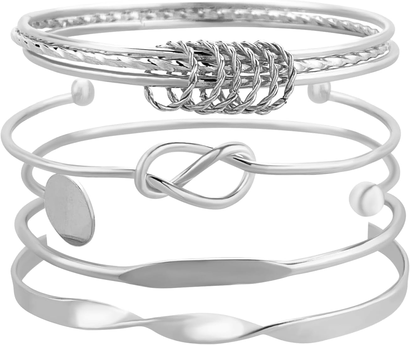 FUNOJOY Bangle Bracelets Set for Women, Multi Layer Stackable Cuff Bracelets, Boho Open Adjustable Bangle Jewelry Gift for Her