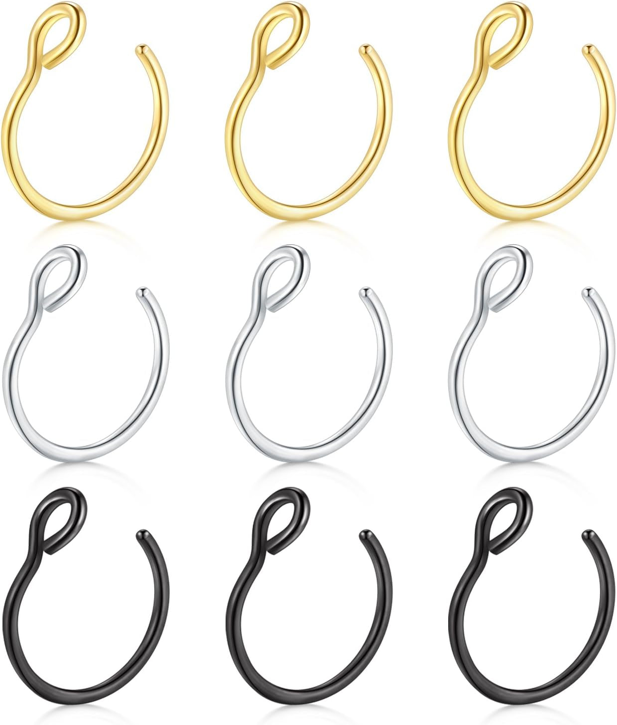 D.Bella 20G Fake Piercing Jewelry Hoop for Faux Lip Septum Nose Ring Set,8Mm
