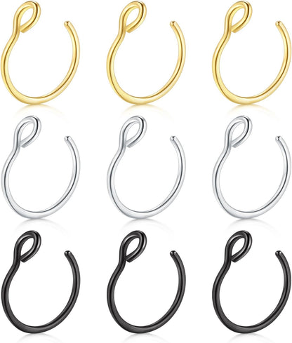 D.Bella 20G Fake Piercing Jewelry Hoop for Faux Lip Septum Nose Ring Set,8Mm