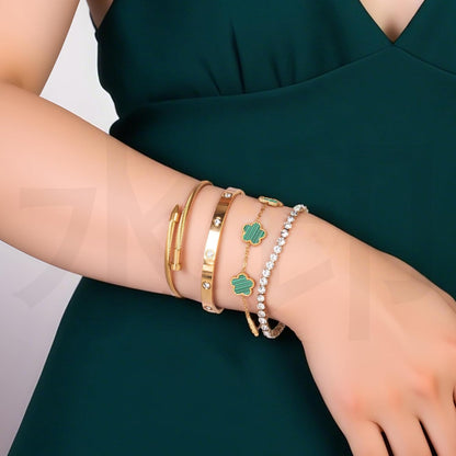 Non-tarnish gold plated clover bangle bracelets collection