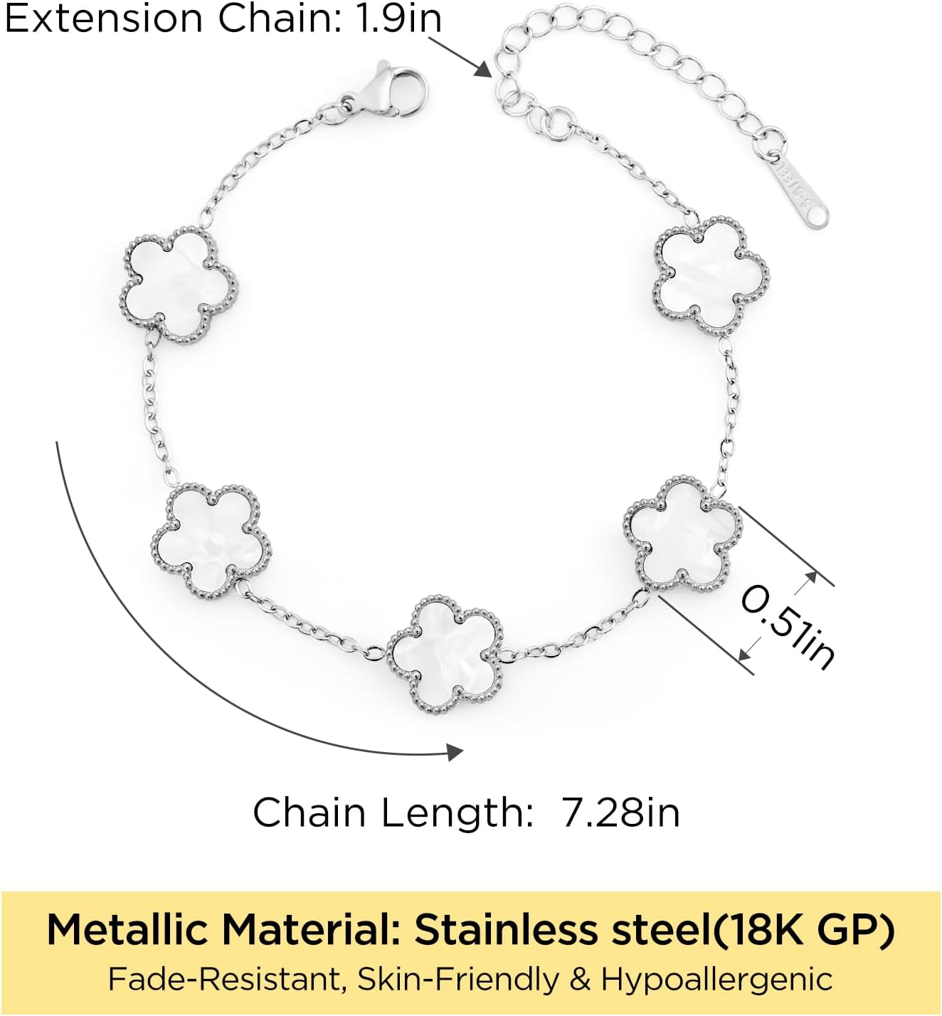 18K Silver/Gold Bracelets Set for Women (Skin-Friendly&Fade-Resistant) Four Leaf Clover Trendy Lucky Bracelet (Double Sided) Silver/Gold Jewelry Set for Women Birthdays Holidays Gifts 3Pcs