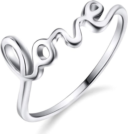 YFN sterling silver love script thin band promise ring