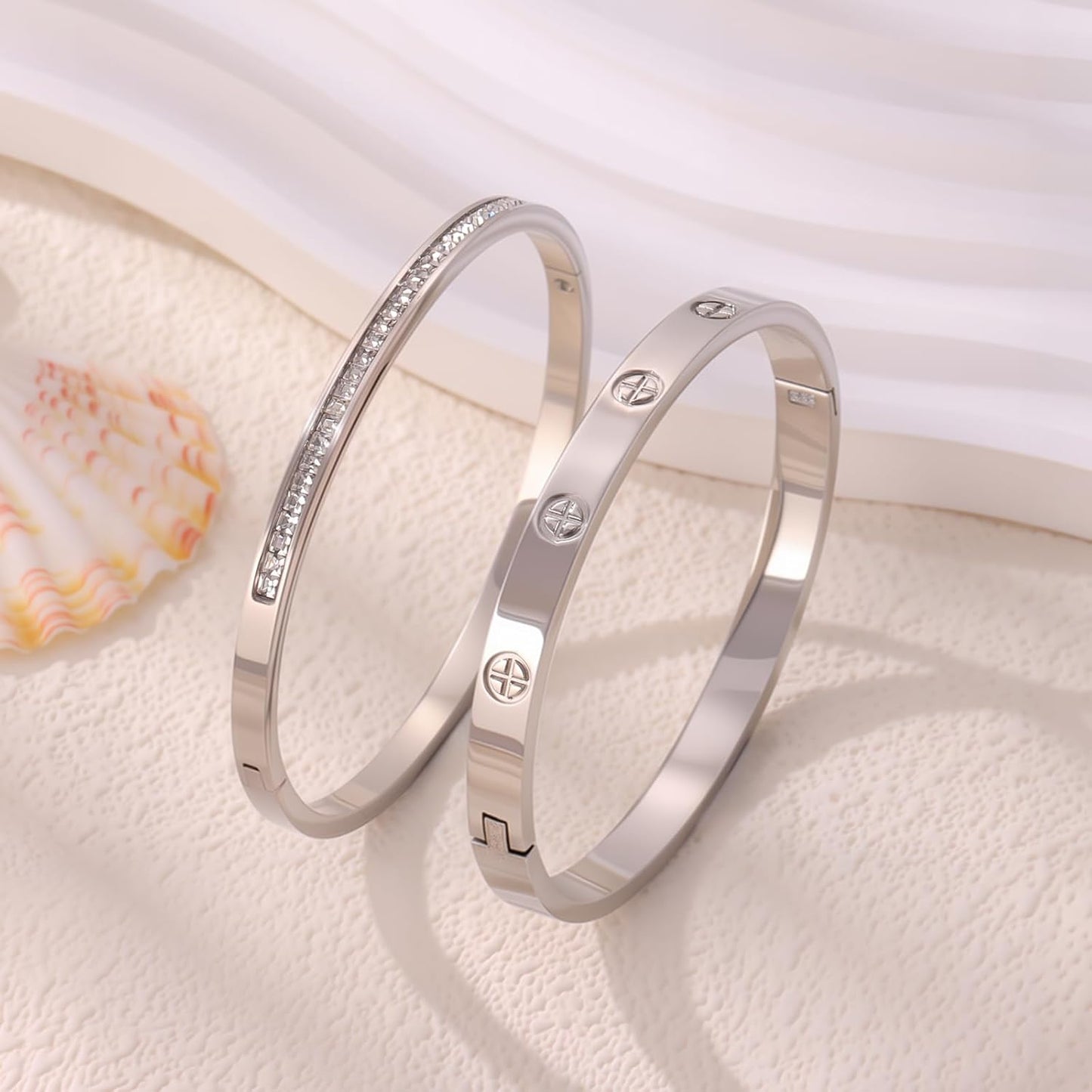 Elegant 18K gold plated love bangle bracelets detailed side view