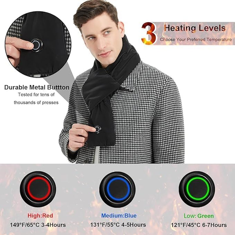 Heated Scarf for Women Men with Rechargeable 6000Mah Battery Pack Heated Neck Pad,Three Temp Settings, Rapid Heat,Neck Warmer Warp (Deep Black)
