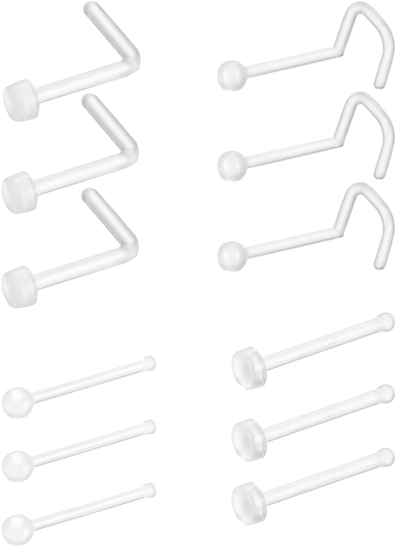 Clear Nose Ring Bioflex for Women and Men,Plastic Cear Nose Studs for Work L Shaped,Body Clear Piercing Retainer 18G Nose Rings Studs Piercing Jewelry