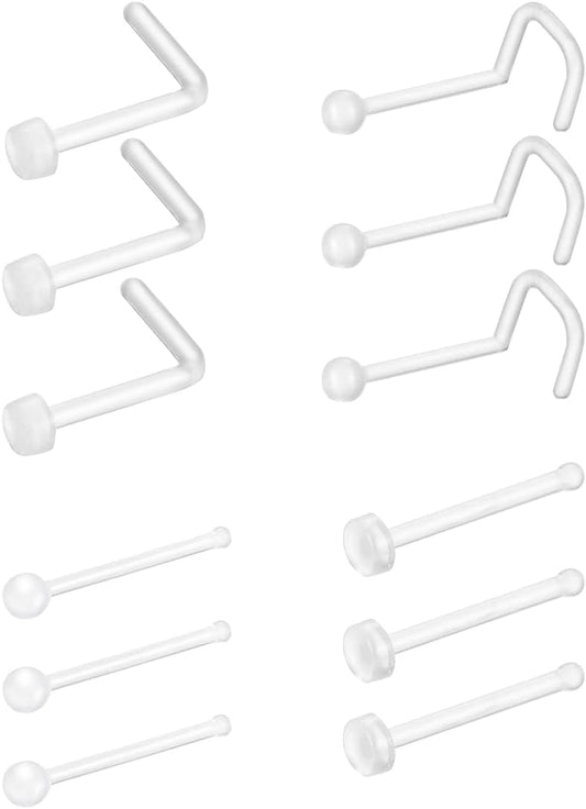 Clear Nose Ring Bioflex for Women and Men,Plastic Cear Nose Studs for Work L Shaped,Body Clear Piercing Retainer 18G Nose Rings Studs Piercing Jewelry