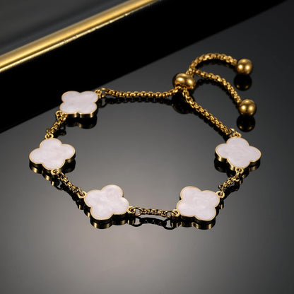 Clover Bracelet for Women 18K Gold Plated White/Black/Gold Flower Four Leaf Clover Bracelets Trendy Adjustable Jewelry Luky Gifts for Women