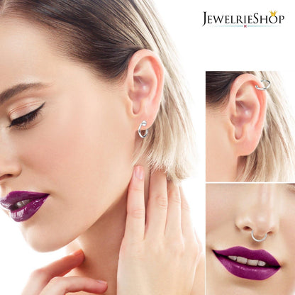 Jewelrieshop Retractable Earrings Fake Hoop Fake Nose Ring Non Pierced Earrings Fake Cartilage Piercing Clip on Nose Ring Septum Ring for Women (1 Pair, Black/Silver/Gold/White)