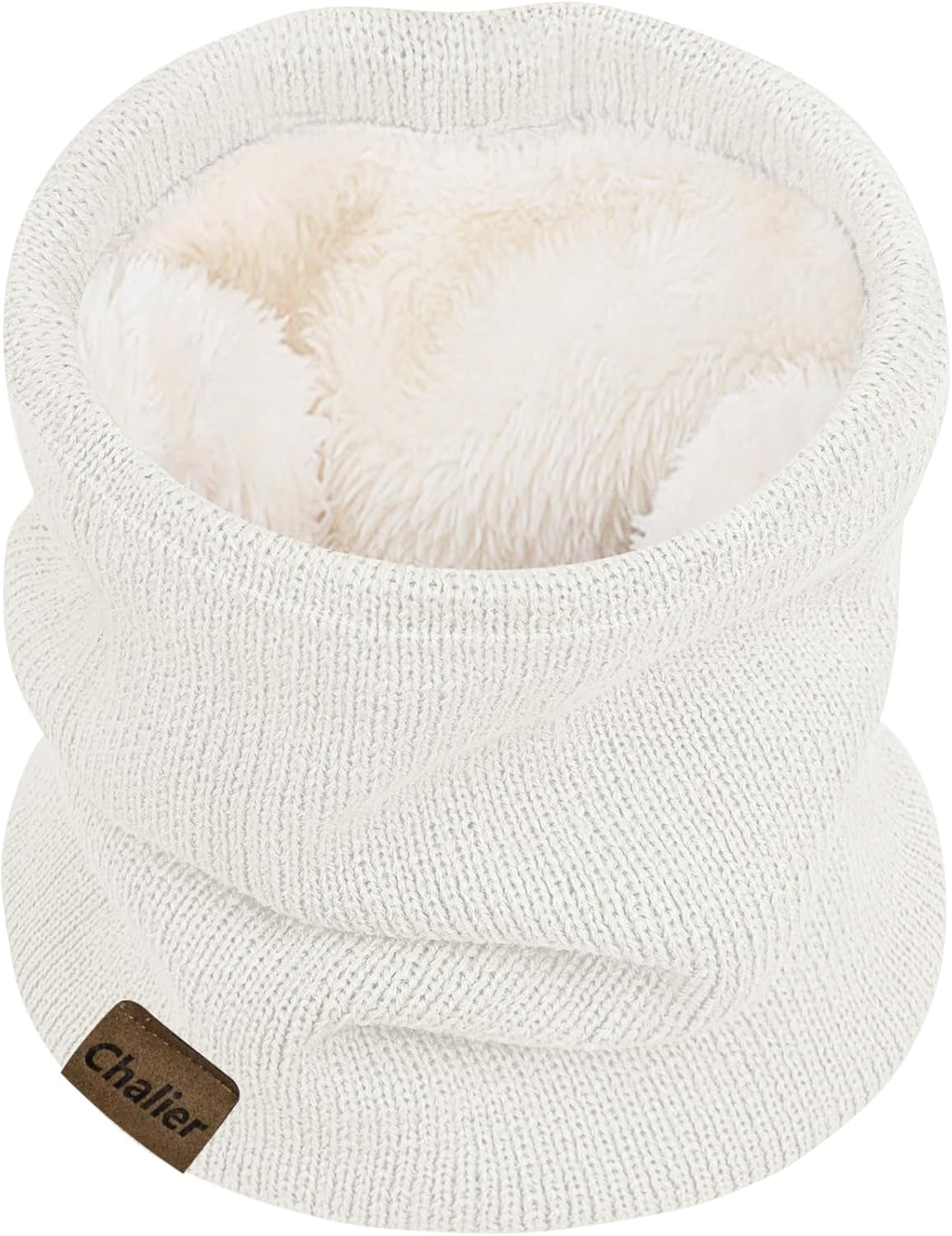 Chalier Infinity Scarf Winter Double-Layer Neck Warmer Knit Fleece Lined Circle Loop Scarves