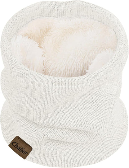 Chalier Infinity Scarf Winter Double-Layer Neck Warmer Knit Fleece Lined Circle Loop Scarves