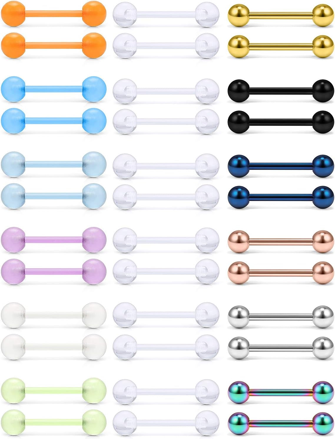 Ruifan 14G 16Mm Glow in the Dark Flexible Acrylic Straight Tongue Nipple Ring Retainer Piercing