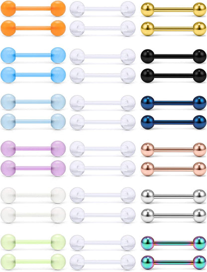 Ruifan 14G 16Mm Glow in the Dark Flexible Acrylic Straight Tongue Nipple Ring Retainer Piercing