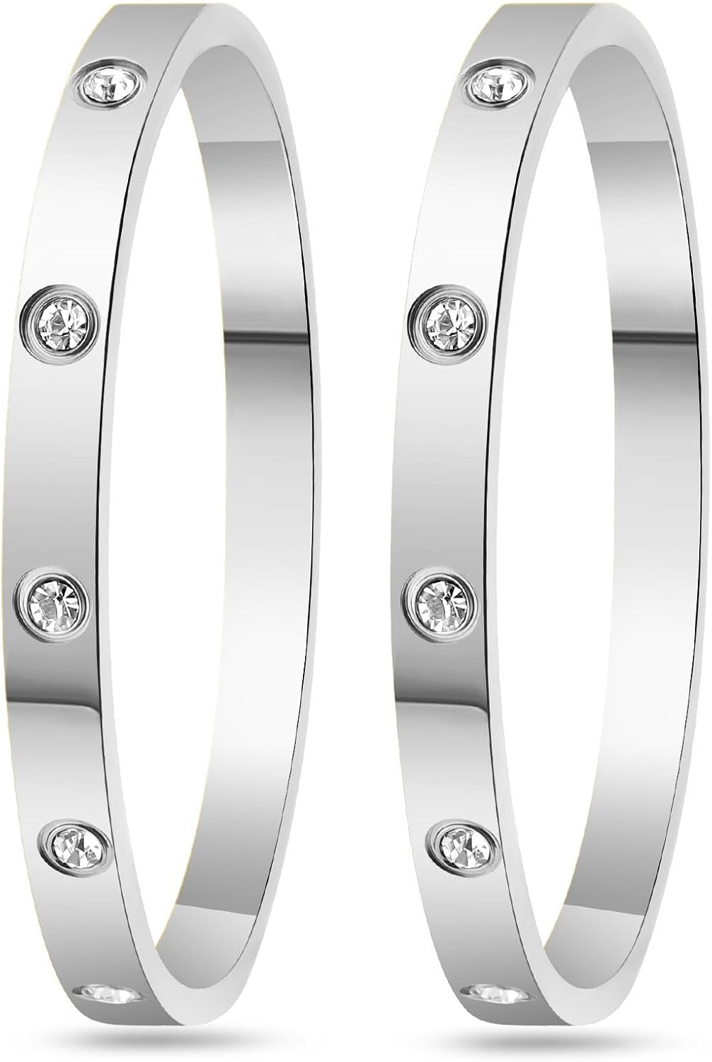 2Pcs 18K Gold-Plated Love Bangle Bracelets Set for Women, Stainless Steel Cubic Zirconia Bangle Crystal Friendship Jewelry, Easter Wedding Birthday Gifts for Girlfriend, Wife, Monther