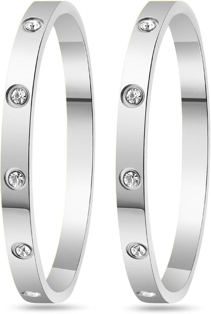 2Pcs 18K Gold-Plated Love Bangle Bracelets Set for Women, Stainless Steel Cubic Zirconia Bangle Crystal Friendship Jewelry, Easter Wedding Birthday Gifts for Girlfriend, Wife, Monther